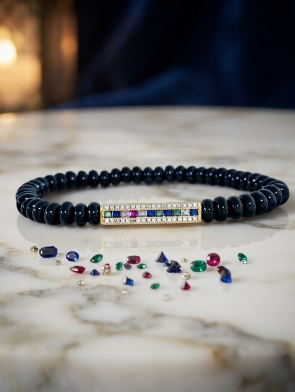 Onyx Bracelet With Cubic Zirconia Accent